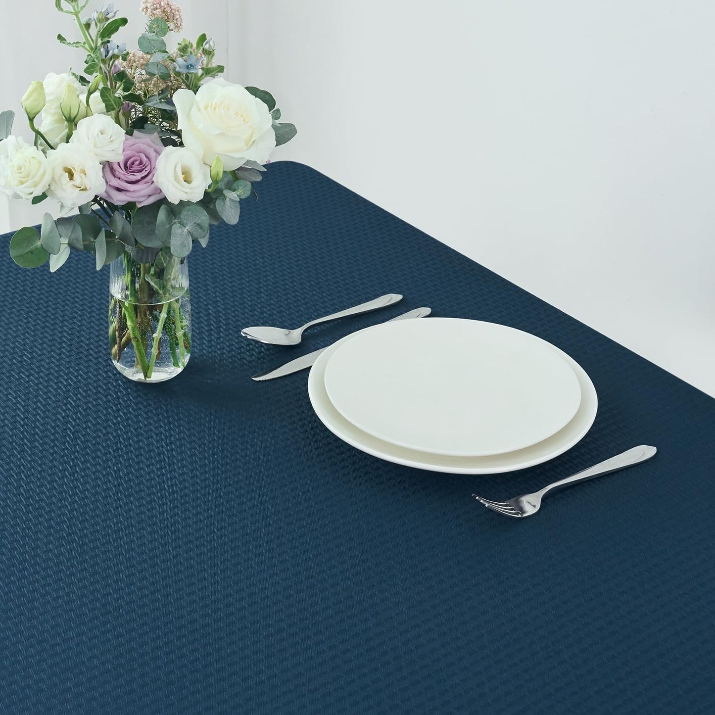 maxmill Tablecloth Weaved Texture Stain Resistant Waterproof, Wrinkle Resistant Washable Table Cloth, Fabric Table Cover for Dining Room, Indoor Outdoor Use, Rectangle 60 x 120 Inch, Navy Blue