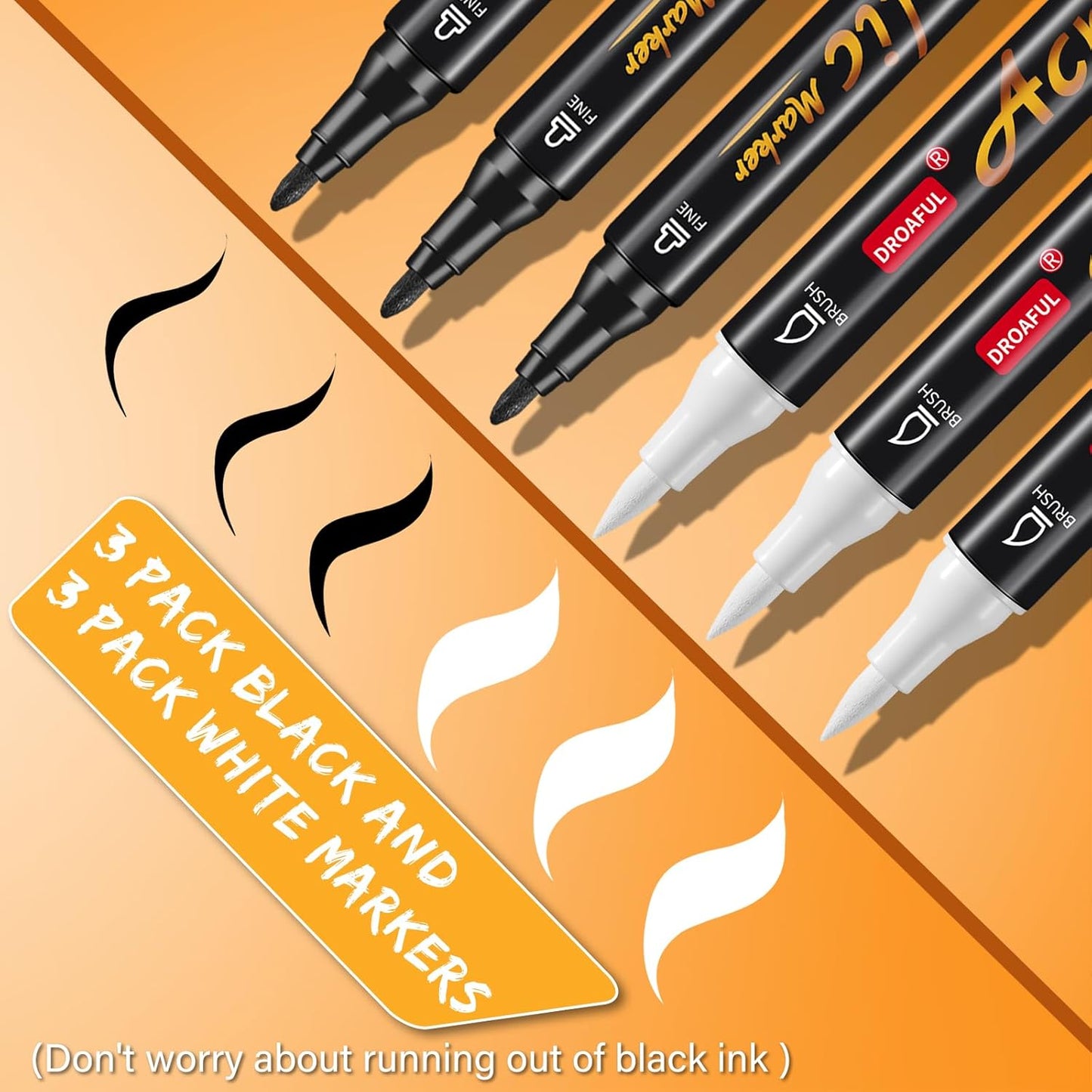 White Black Acrylic Paint Pens Markers, 6 Pc Dual Tips Waterproof Paint Markers For Rock Painting, Fabric, Metal, Glass, Wood, Canvas, Ceramic, Pumpkins, Eggs, Plastic, Non-Toxic & Odor