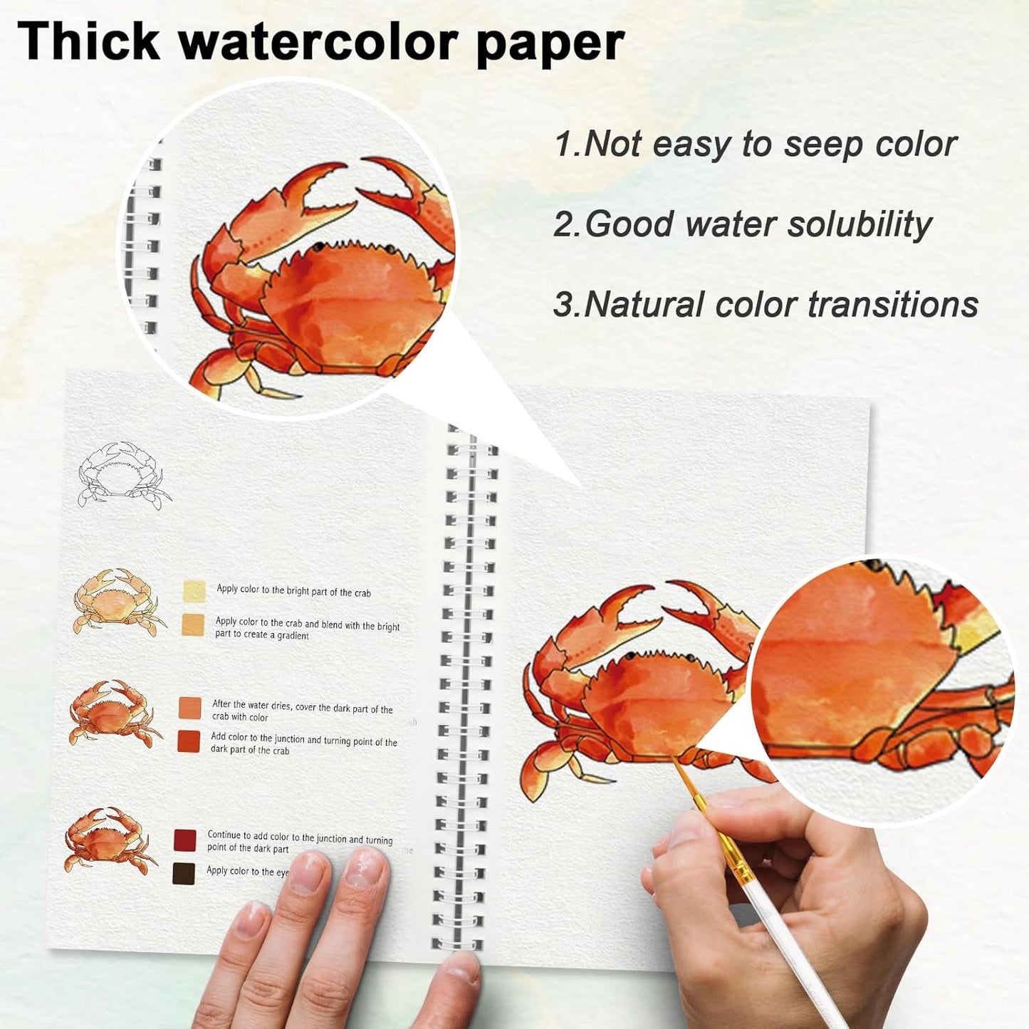 Watercolor Workbooks with Step by Step for Adults Teens - Beginner Watercolor Workbook with 12 Coloring Book Pages -100% Cotton 300gsm/140lb Watercolor Paper(Seaside)