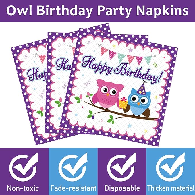 96Pcs Owl Birthday Party Supplies Owl Theme Paper Plates Napkins Animal Party Decorations Cute Owl Dinnerware Party Favor Boys Girls Baby Shower Tableware Serves 24