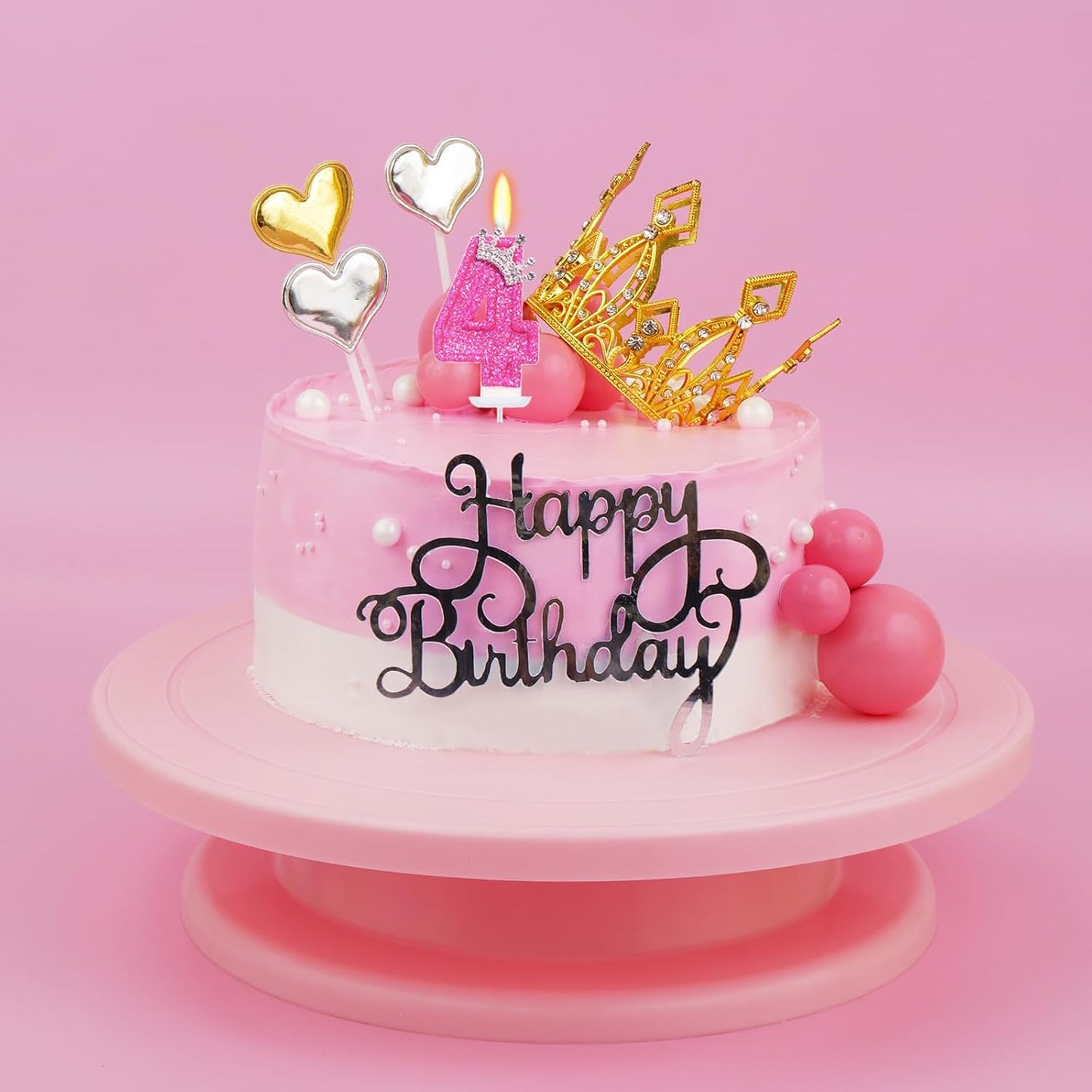 Birthday Candle for Cake, Crown Rose Number Cake Candles, 2.76 inch Number Happy Birthday Candle, Cake Topper Decoration for Birthday Party (Number 4)
