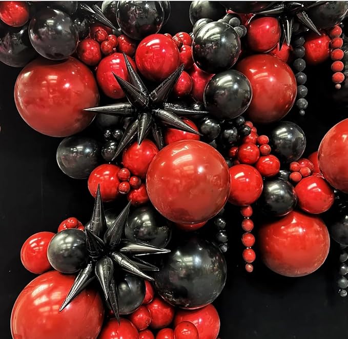 MEBAY Black Red Metallic and Confetti Silver Balloons Garland Arch Kit, 147 Pcs Latex Balloon Different Sizes for Birthday Party Graduation Father's Day Anniversary Bachelorette Party Decoration