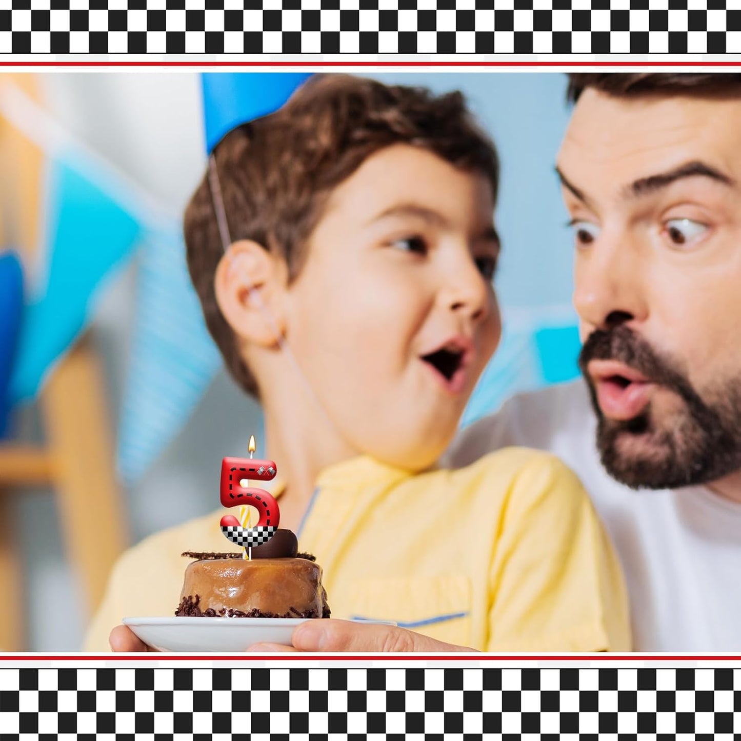 Racing Car Theme Birthday Candle with Checkered Flag Design - Durable Cake Topper for Race Car Party Decorations,Birthday Supplies - Number 5 Candle for Racing Themed Celebrations