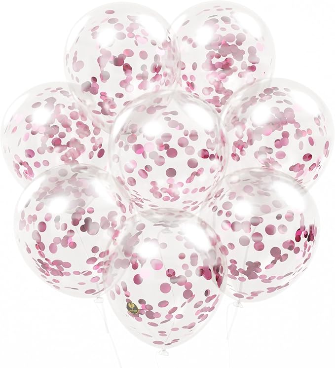 AFTERLOON® Biodegradable Balloons 24 pcs Clear 12" with Shiny Pink Circle Confetti, Thickened Extra Strong Latex Helium Float, Baby Shower Gender Reveal Garland Arch Wedding Birthday Party Decorations