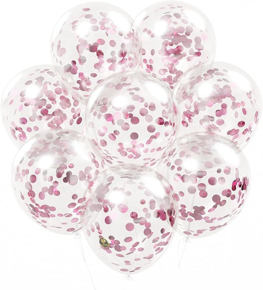 AFTERLOON® Biodegradable Balloons 24 pcs Clear 12" with Shiny Pink Circle Confetti, Thickened Extra Strong Latex Helium Float, Baby Shower Gender Reveal Garland Arch Wedding Birthday Party Decorations