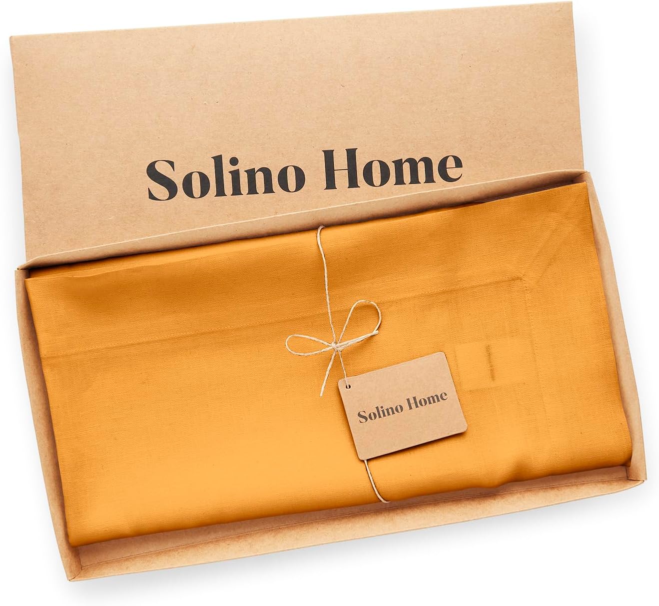 Solino Home Linen Tablecloth 52 x 52 Inch - 100% Pure Linen Tangerine Yellow Square Tablecloth - Fete, Machine Washable Table Throw for Fall, Autumn