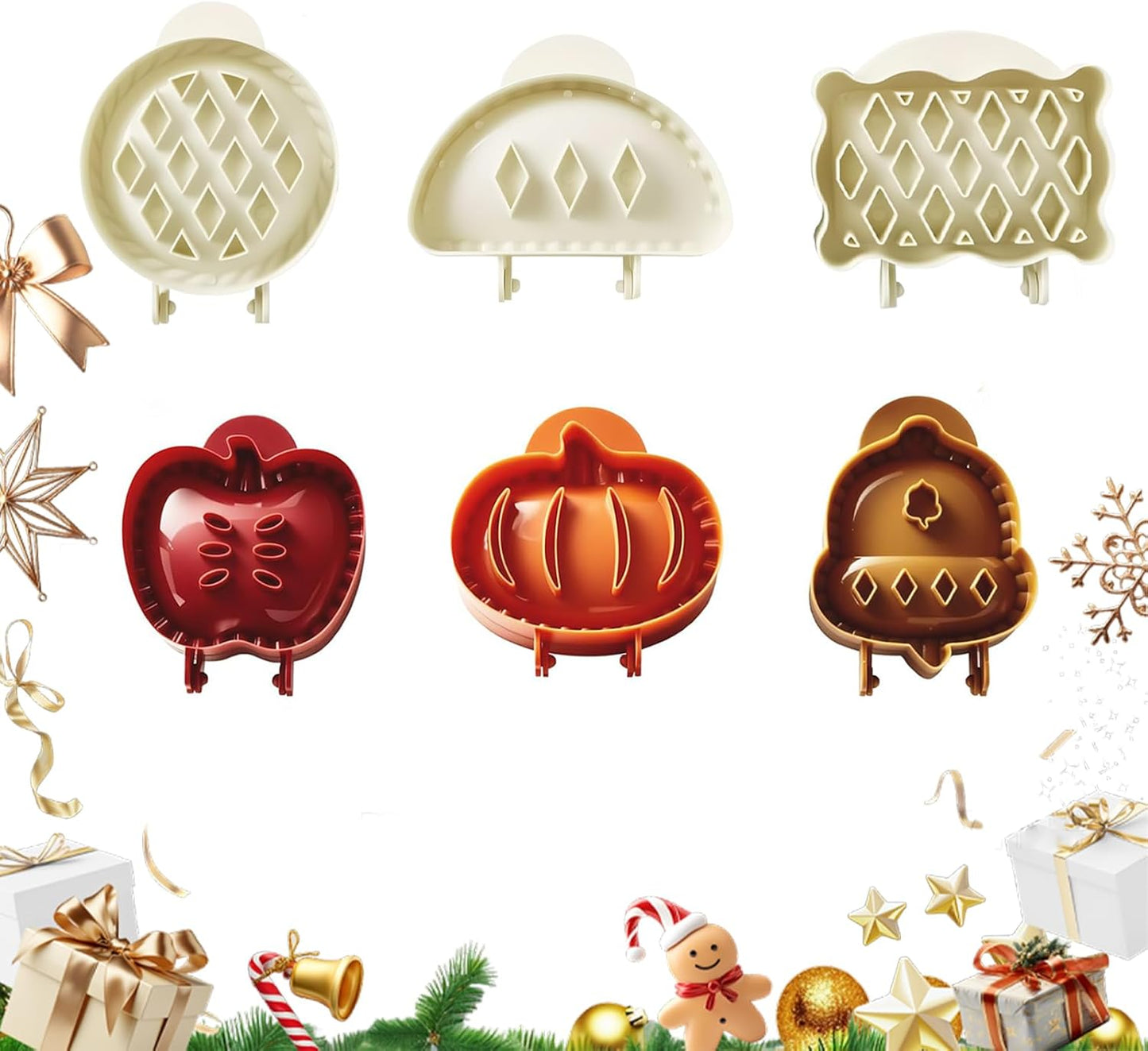 Holiday Mini Pie Mold, Hand Pie Press Molds Maker for Christmas Party Potluck Baking, Dough Presser Pies Molds for Fall, Thanksgiving & Christmas Festivals (6 Pcs-C)