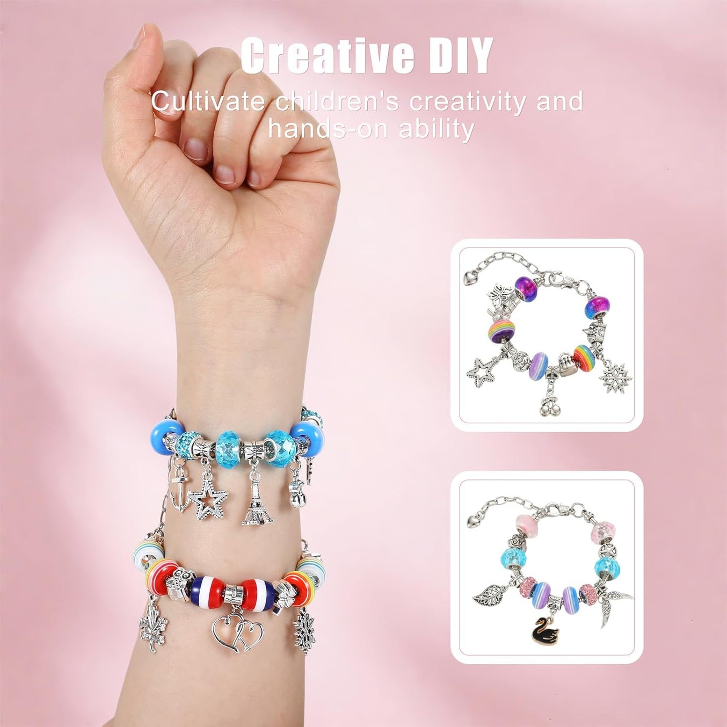 Emibele Girls Charm Beads Bracelet Making Kit with Portable Jewelry Box, Jewelry Making Kit for Kids Age 5 6 7 8-12, DIY Arts Crafts Toys for Teens Girls Gift Choices on Birthday Valentines Christmas