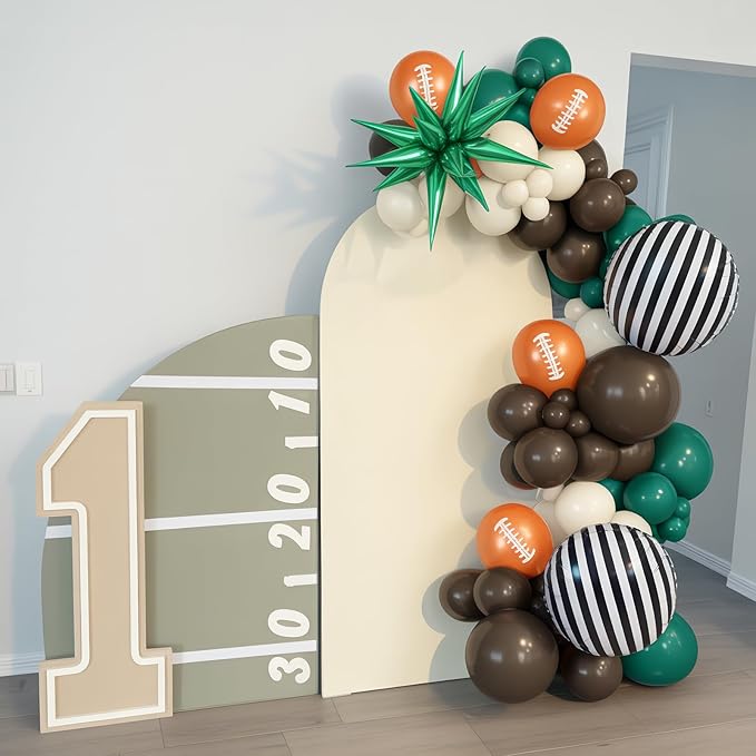 Football Balloon Arch Kit, Dark Green Brown Balloon Garland with Foil Star Striped Balloons for Football Party Decorations Touch Down First Year Down Birthday Tailgate Sport Party Game Day Decorations