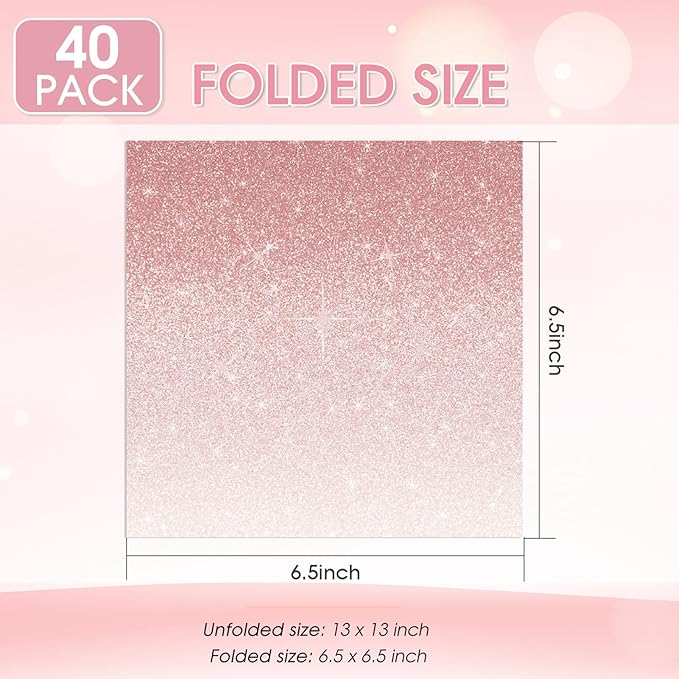 40PCS Rose Gold Party Napkins Ombre Rose Gold Napkins Disposable Paper Cocktail Napkins for Girls Women Baby Shower Anniversary Wedding Party Supplies