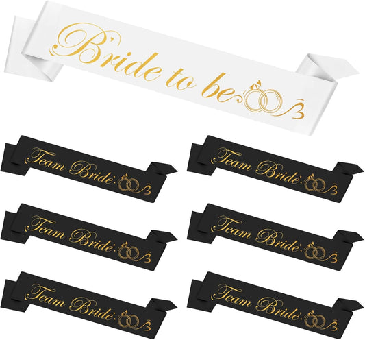Bride Sash White Team Bride Sash Black 7PCS Bridesmaid Sashes Bride to Be Gifts Bachelorette Sashes for Bridal Party Wedding Decorations for Home Party Bride to Be Decorations Bridal Party Sashes