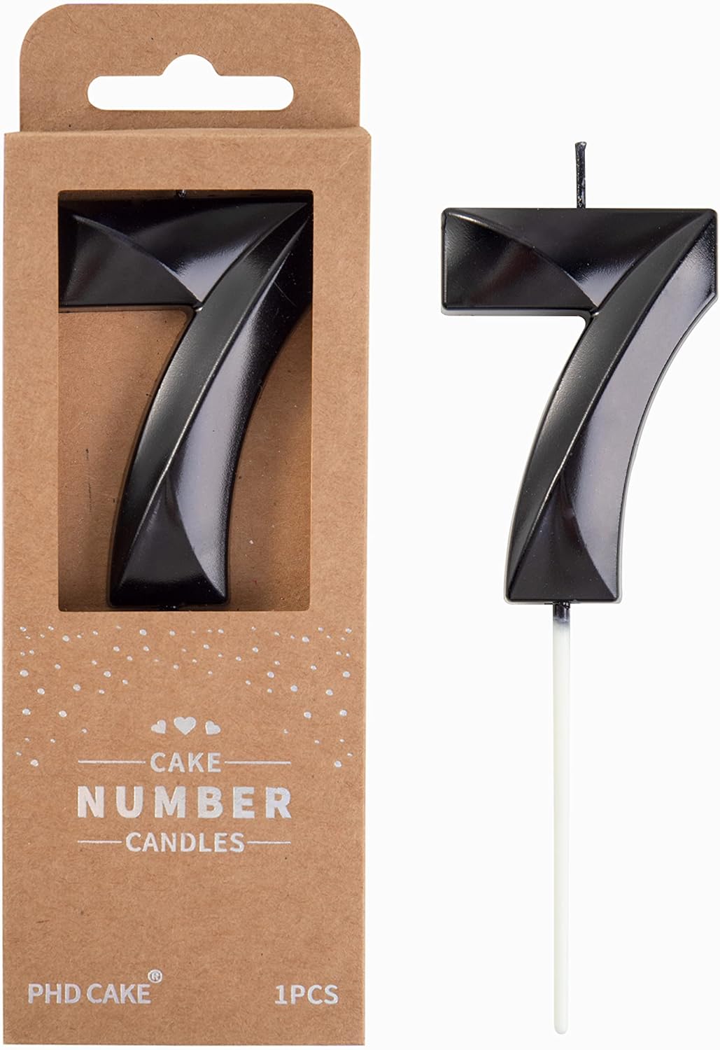 PHD CAKE 2.76 Inch Diamond Black 7 Number Birthday Candles, Black Number Candles, Cake Number Candles, Party Celebration