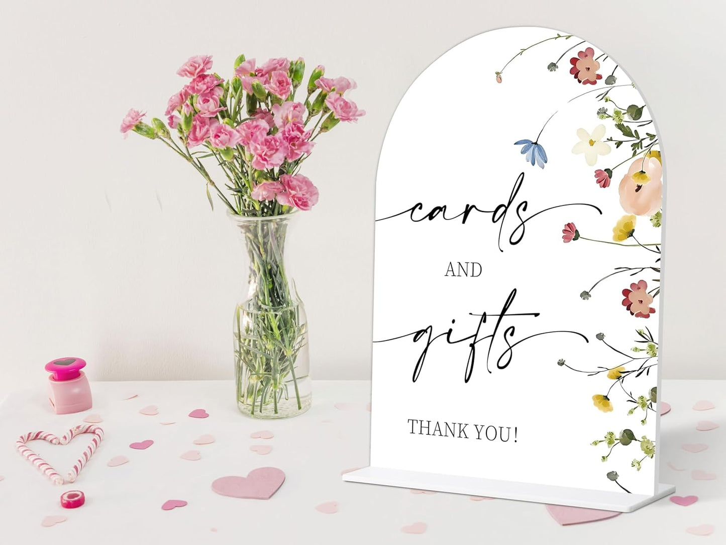 Cards and Gifts Sign, Flower Style Gift Table Sign for Wedding Reception, Bridal Shower and Engagement, Centerpiece Party Decorations, Wedding Shower Favors, 6X8 Inch Acrylic Arch Sign with Stand,37
