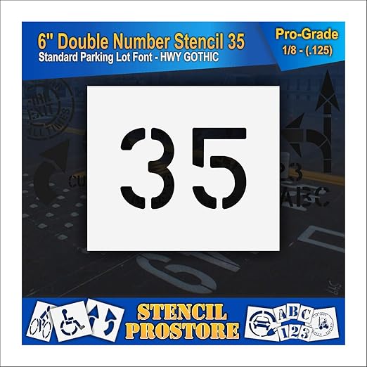 Pavement, Curb, and WheelStop Stencils - 6 inch Double Number Stencil - (35) - 6" x 9" x 1/8" (128 mil) - Pro-Grade