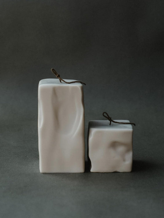 LAWA Raw Block Set of 2 Candle - Beautiful Handmade Pillar Scented Soy Wax Elegant Aesthetic Candle Housewarming Gift Home Room Shelf Decor Idea (Light Beige, Set of 2)
