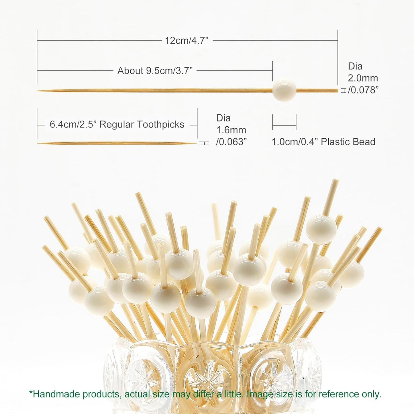 Minisland Milky White Pearl Cocktail Picks, 4.7 Inch Long Bamboo Fancy Toothpicks for Appetizers, Decorative Easter Holiday Wedding Party Food Drink Garnish Fruit Skewer Sticks 100 Counts - MSL455