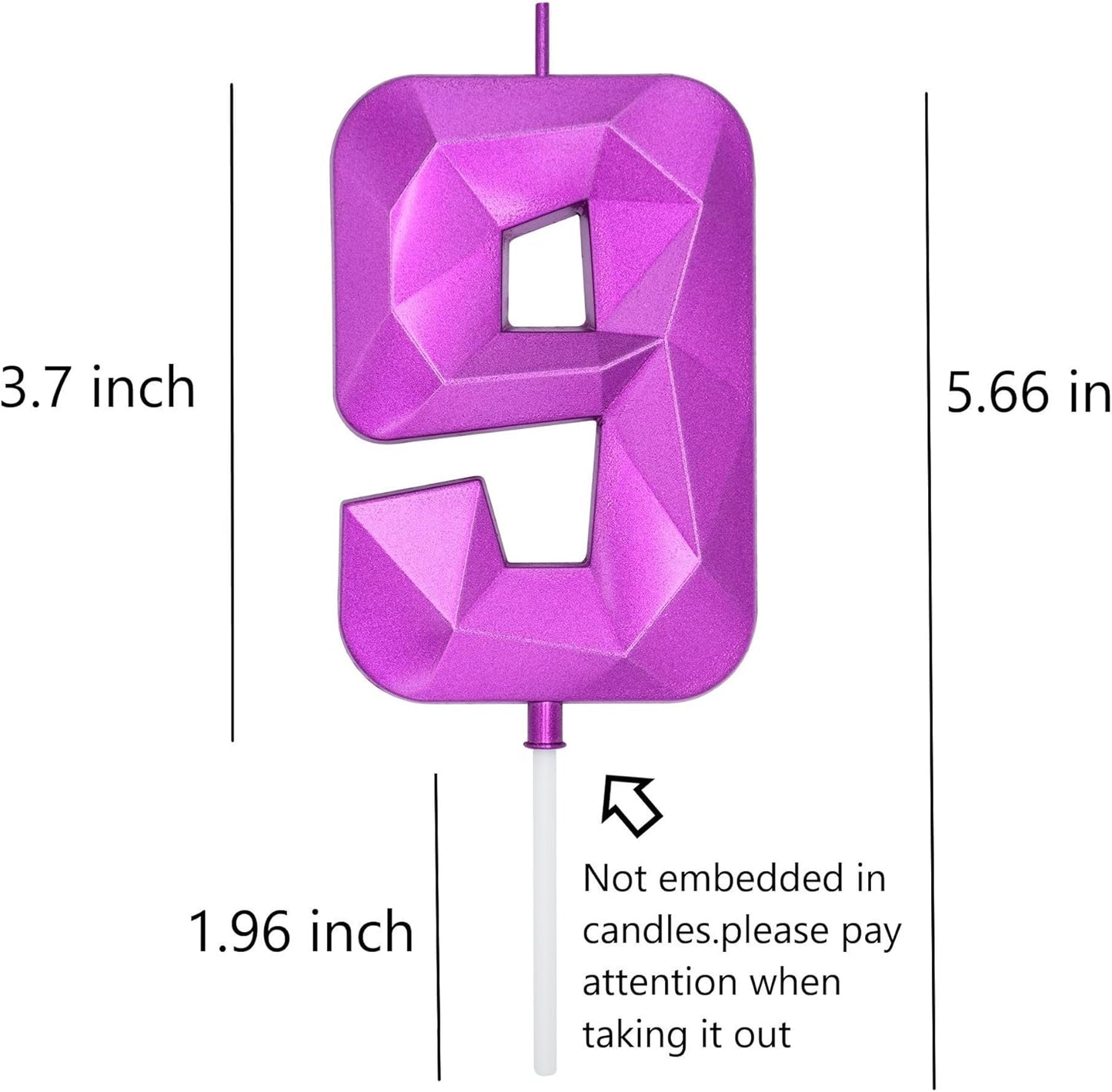 DERVENTA Large Birthday Candle Number 3D Purple 3.7 inch Party Celebration Anniversary Decoration Cake Topper 1 Piece (Number 9 Purple)