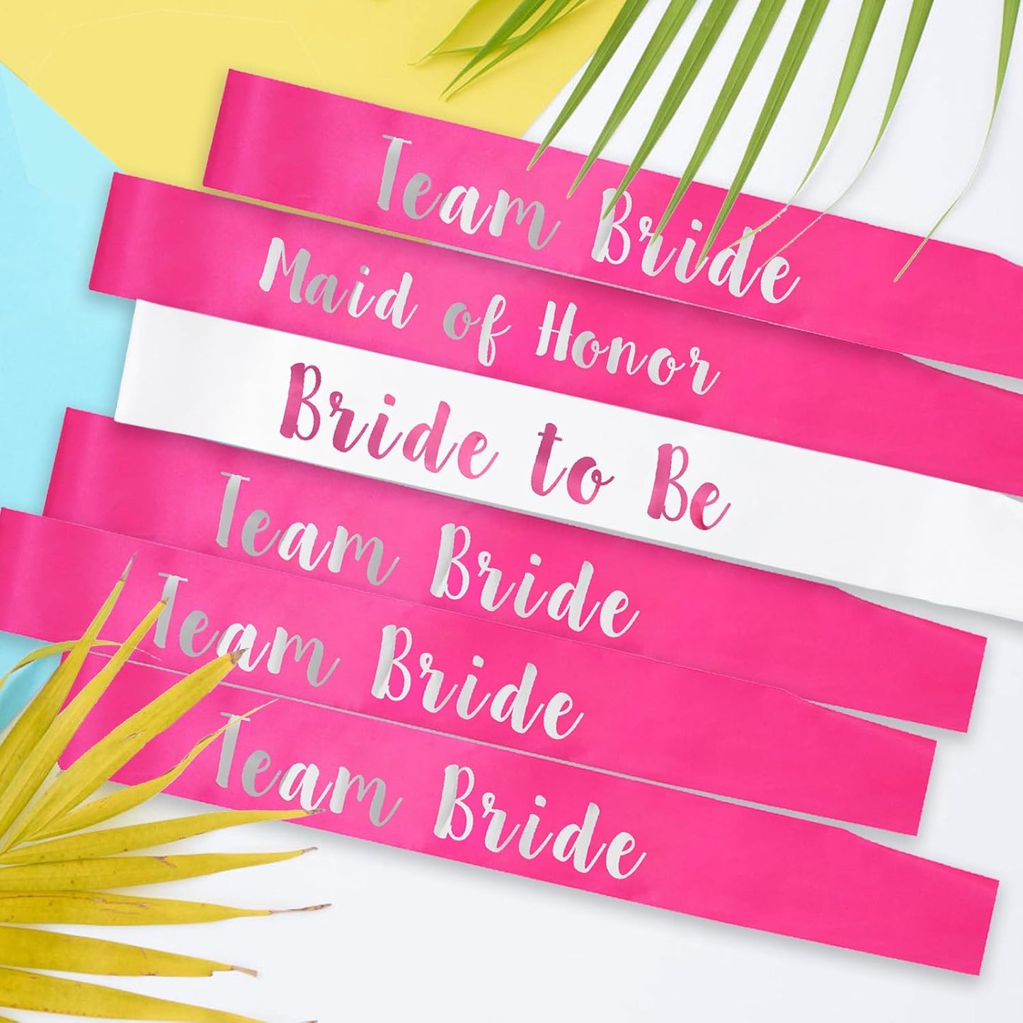 6 PACK Bachelorette Sashes for Bride and Bridesmaid, Hot Pink Maid of Honor Team Bride Sashes for Bridal Shower or Bachelor Party Decorations, Silver Letter