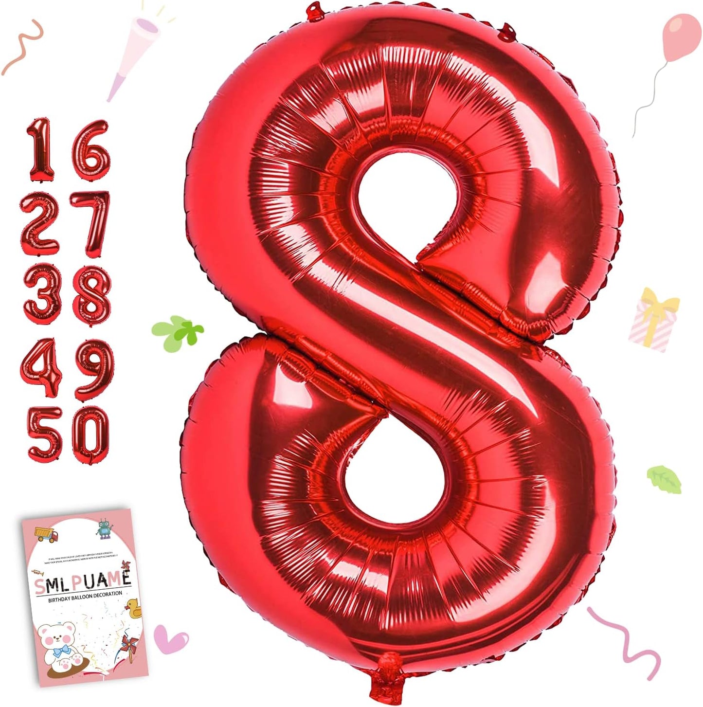 Smlpuame 40 inch Number Balloon 0-9 Red Large Number 8 Balloons,Digital Balloons for Birthday Party Celebration Decorations Supplies, Helium Foil Number Balloons for Wedding Anniversary