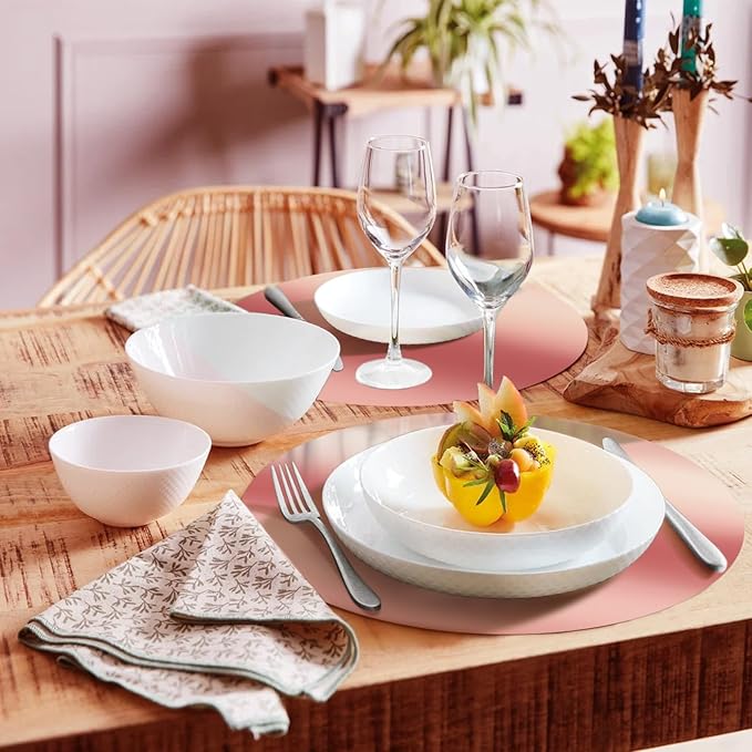 KesaPlan 50PCS Round Rose Gold Placemats, 13" Disposable Paper Placemats for Dining Table, Mirrored Rose Gold Charger Place Mat for Kitchen Banquet Table Setting Wedding Birthday Dinner Party Decor
