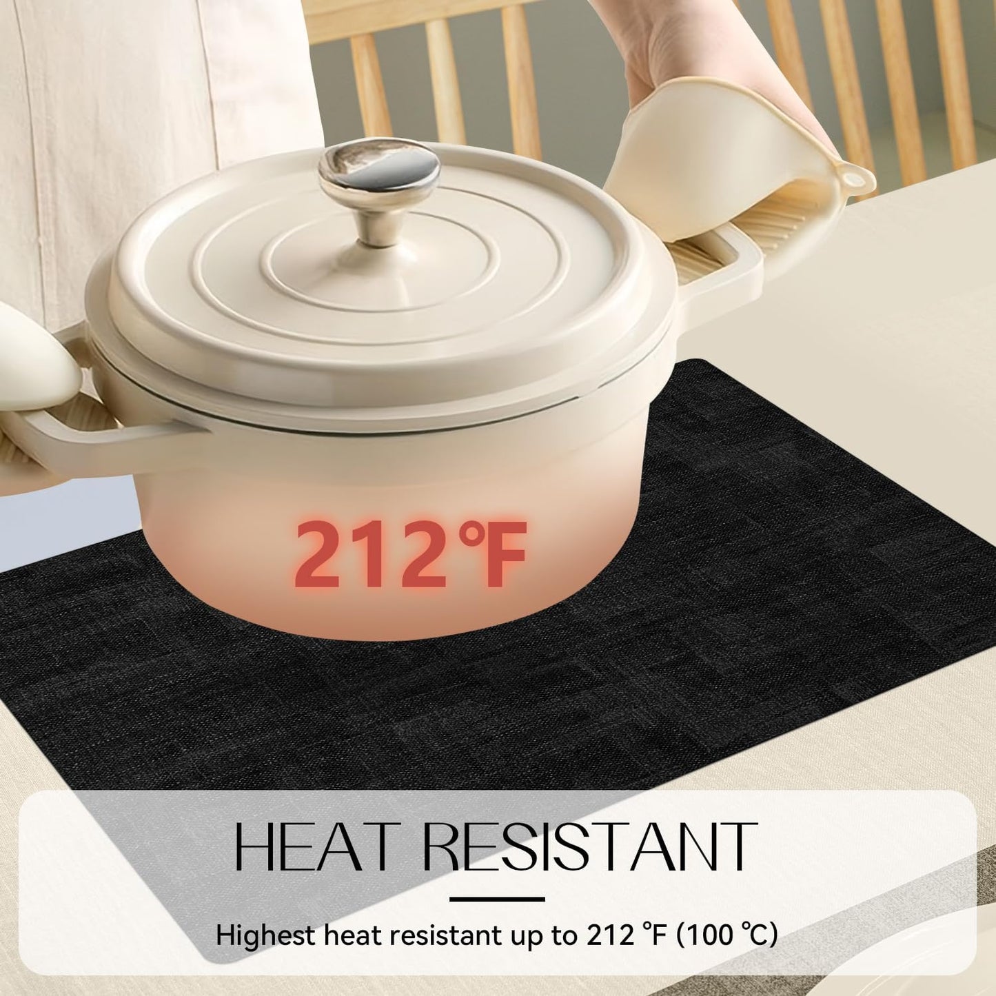 Romanstile Reversible Vinyl Placemats Set of 4, Faux Leather 100% Waterproof Oil-Proof Wipeable Place Mats, Heat Resistant Dual Sided Table Mats for Kitchen/Dining/Party (Black, 12 x 17 Inch)