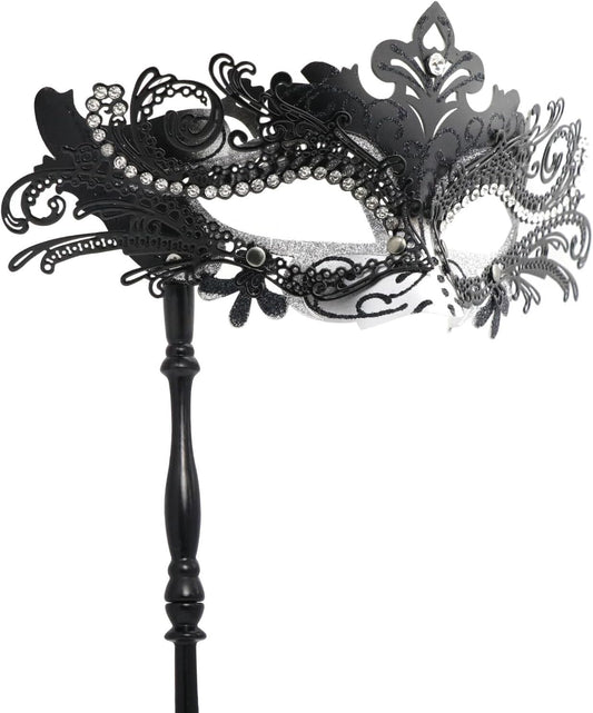 Coddsmz Masquerade Mask with Stick Venetian Mask Mardi Gras Decorations for Womens Halloween Costume Mask