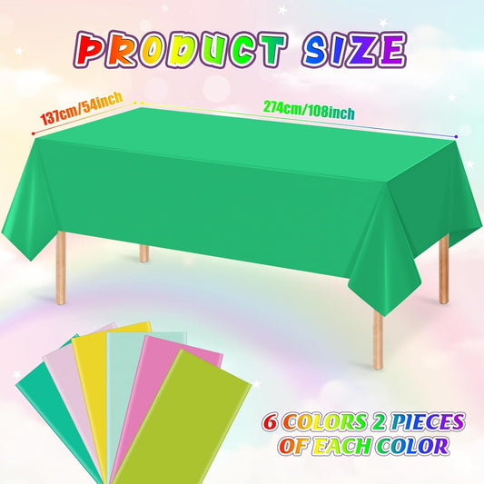 12 Pack Hawaiian Plastic Tablecloth for Rectangle Tables, Pink Green Yellow Tropical Disposable Table Cover, Luau Rectangle Table Cloth for Summer Flamingo Birthday Picnic Party Supplies Decorations