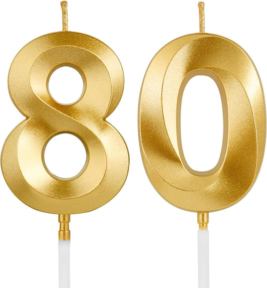 Birthday Candles, 1.96 Inch Number 80 Happy Birthday Candles, Number Candles Decoration for Birthday Party and Anniversary Celebration(Champagne Gold)