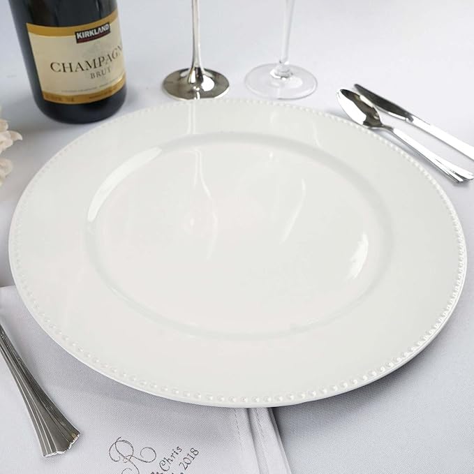 Efavormart Pack of 6 13" White Round Acrylic Beaded Charger Plates for Tabletop Decor Holiday Wedding Catering Event Decoration