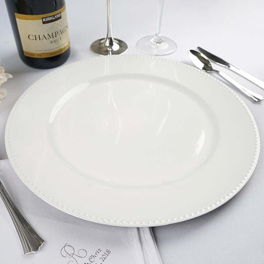 Efavormart Pack of 6 13" White Round Acrylic Beaded Charger Plates for Tabletop Decor Holiday Wedding Catering Event Decoration