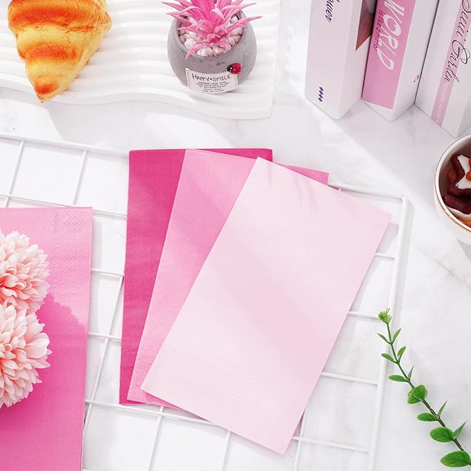 Whaline 150 Pack Pink Guest Napkins 4.3x7.8 Inch 3 Colors Hand Napkin Towel Pink Theme Disposable Paper Napkin Dinner Napkins for Party Celebration Gathering Supplies Table Decorations