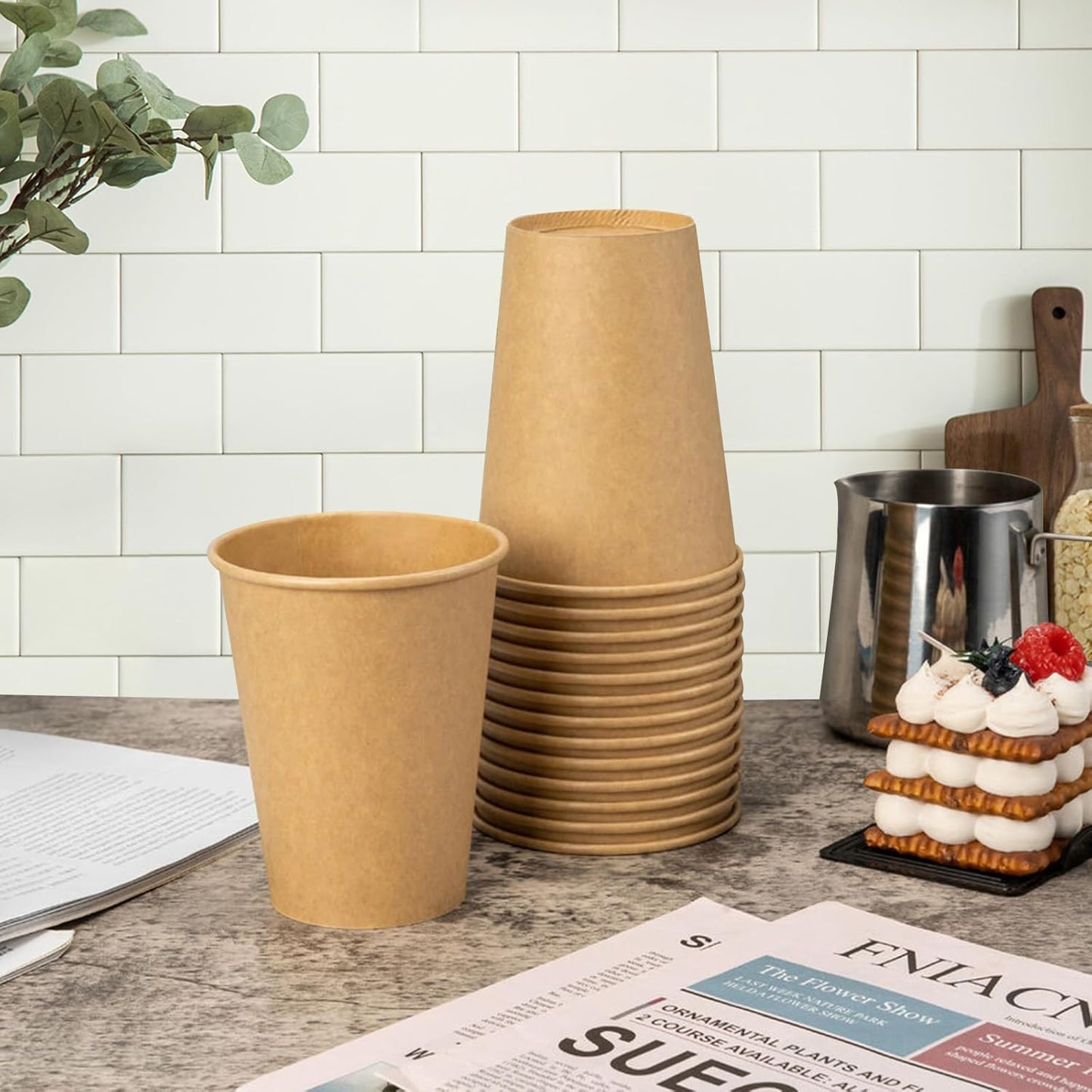 RACETOP [300 Pack] 12 oz Coffee Cups, Disposable Coffee Cups, Kraft Paper Cups, Hot Cups Unbleached for Home, Stores, Cafes, Office