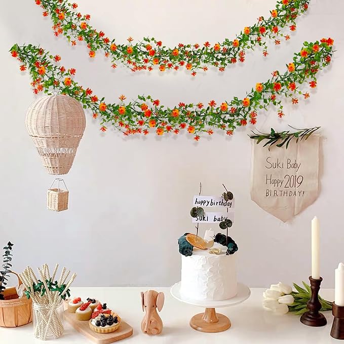 Faux Eucalyptus Garland Plant Fake Vines, Artificial Hanging Eucalyptus Leaves Greenery Vines Arch Kit Flower Green Garlands for Decoration for Wedding Backdrop Wall Party Home Indoor Outdoor(Orange)