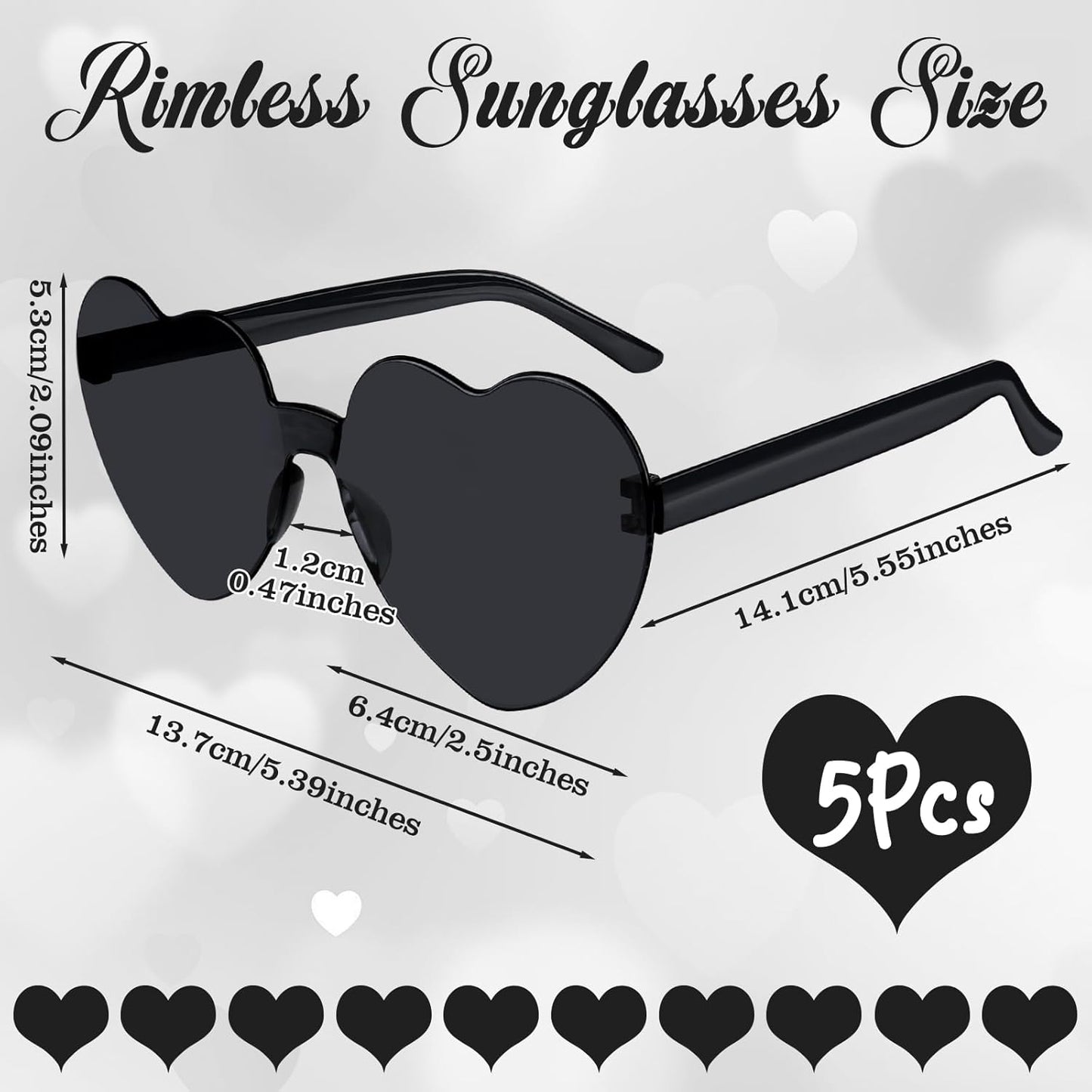 PLULON Heart Sunglasses for Women 5/12/25 Pcs, Heart Glasses Valentine Day Rimless Shaped Candy Color Fun Glasses Party Favor