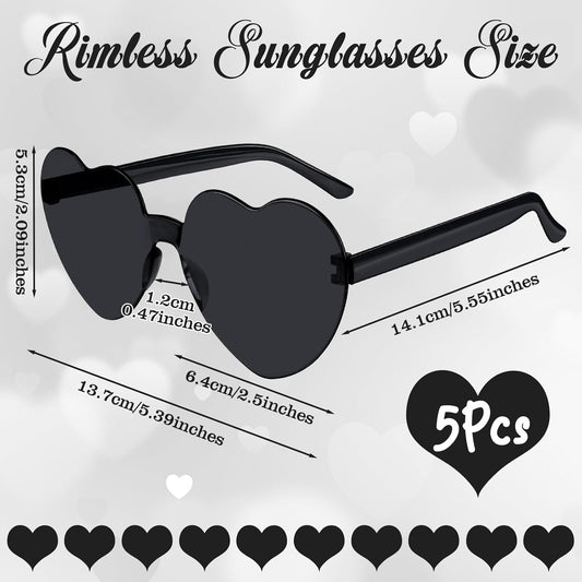 PLULON Heart Sunglasses for Women 5/12/25 Pcs, Heart Glasses Valentine Day Rimless Shaped Candy Color Fun Glasses Party Favor