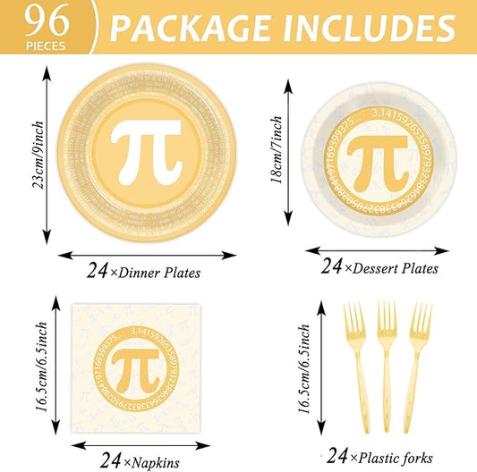 96 PCS Pi Symbol Party Pie Paper Plates and Napkins Math Theme Symbol Disposable Tableware Decorations Pi Day Party Plates Supplies for Kids Birthday Mathematics Day March Math Decorations