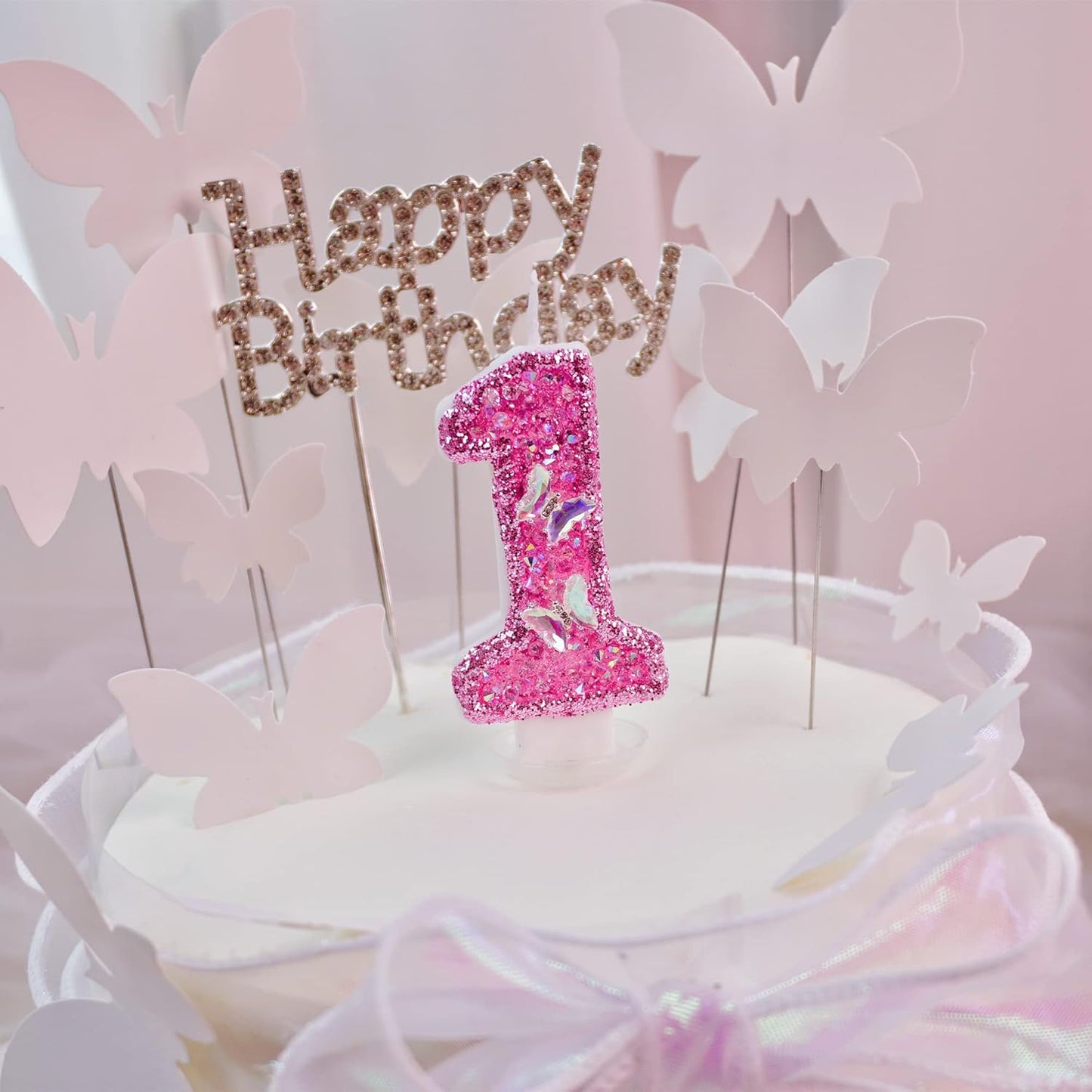 Birthday Candles, Number Candles for Birthday Cakes with Butterfly, Pink Birthday Candles Sparklers, 3.2" Cake Candles for Cake Topper Decoration, Party/Festival Celebration(Number 2)