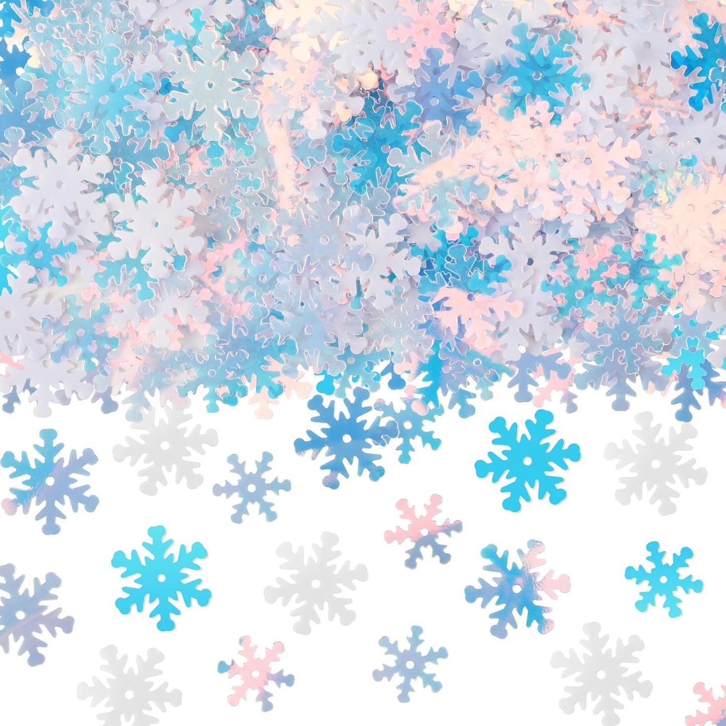 MARFOREVER Christmas Snowflakes Confetti Decorations, Iridescent Clear White Snowflake Table Confetti Mixed Winter Glitter Sequins for Xmas Winter Wonderland Party Home Decoration