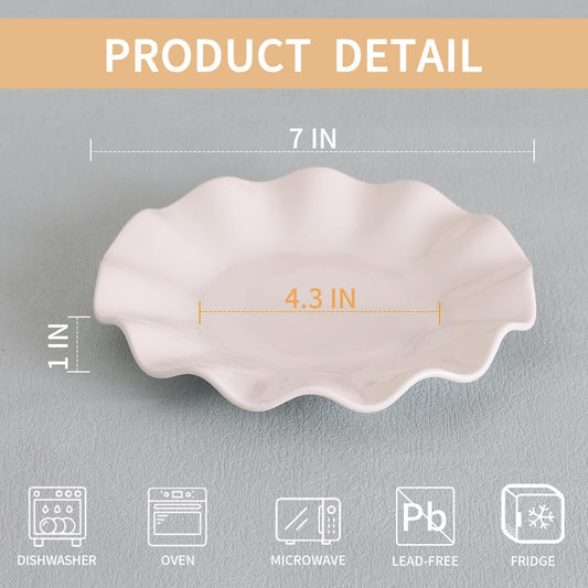 7 Inch White Dessert Plates Set of 12, Ceramic Appetizer Plate Wave Dinnerware Set, Small Dinner Plates for Snacks, Side Dishes, Fruit, Salad, Microwave Oven and Dishwasher Safe