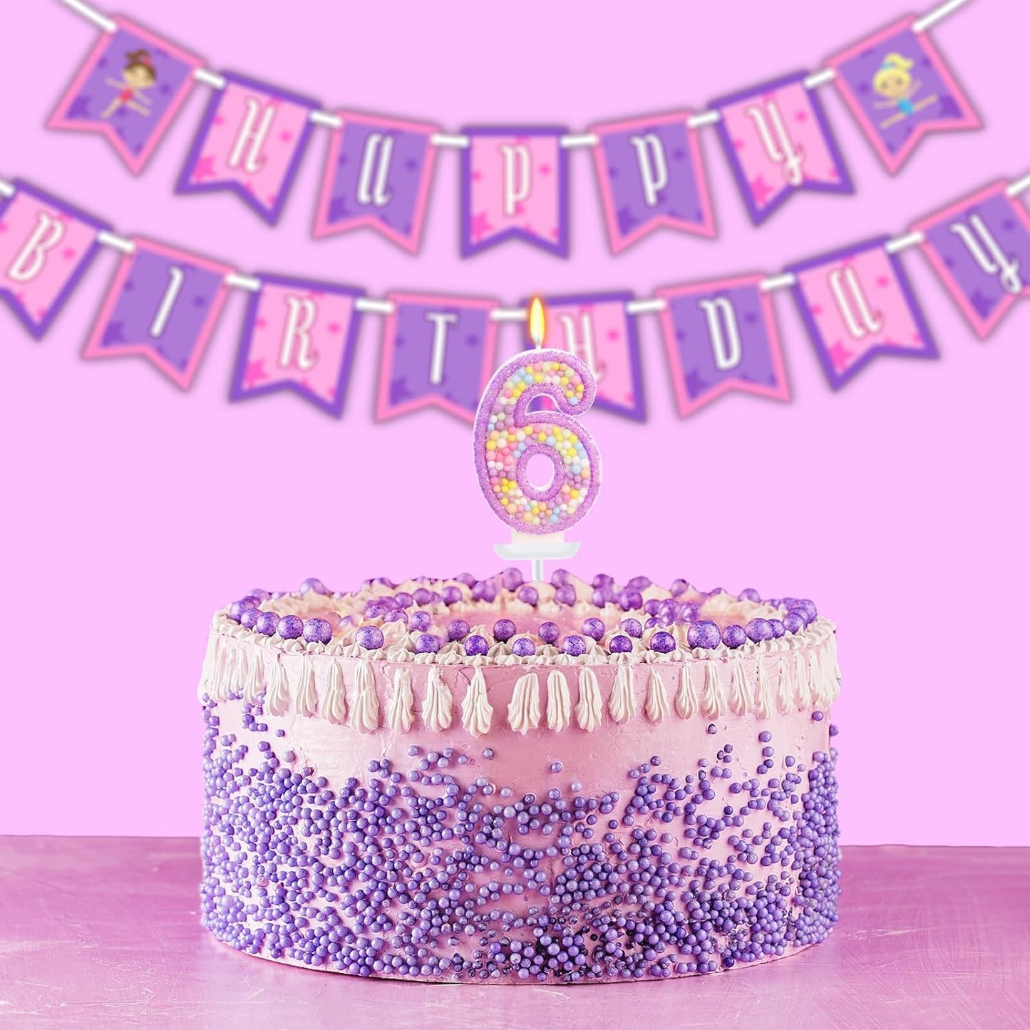 Birthday Candles - Number 6 Candle, Colorful Macaron Candles for Boys/Girls, Purple Party Decorations, Purple Cake Decorations