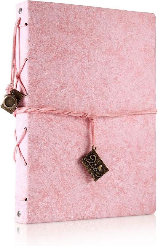 ThxMadam Pink Scrapbook Album Wedding Guest Book Vintage Leather Photo Album Love Memory Book with 60 Black Pages Present for Valentines Anniversary Mother’s Day Birthday Gift for Wife Mum Girlfriend