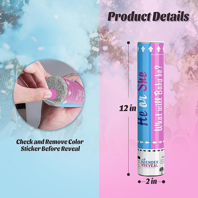 POPUPARTY 2Pack pink Gender Reveal Confetti smoke Powder Cannon, Confetti and Powder Poppers | Ideal for Baby girl Gender Reveal Decoration and party