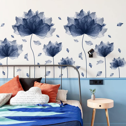 59.1'' x 49.6'' Huge Flower Petal Wall Decals Living Room Floral Wall Stickers Removable Peel and Stick Waterproof Wall Art Decor Stickers for Bedroom Bathroom Office (Navy)