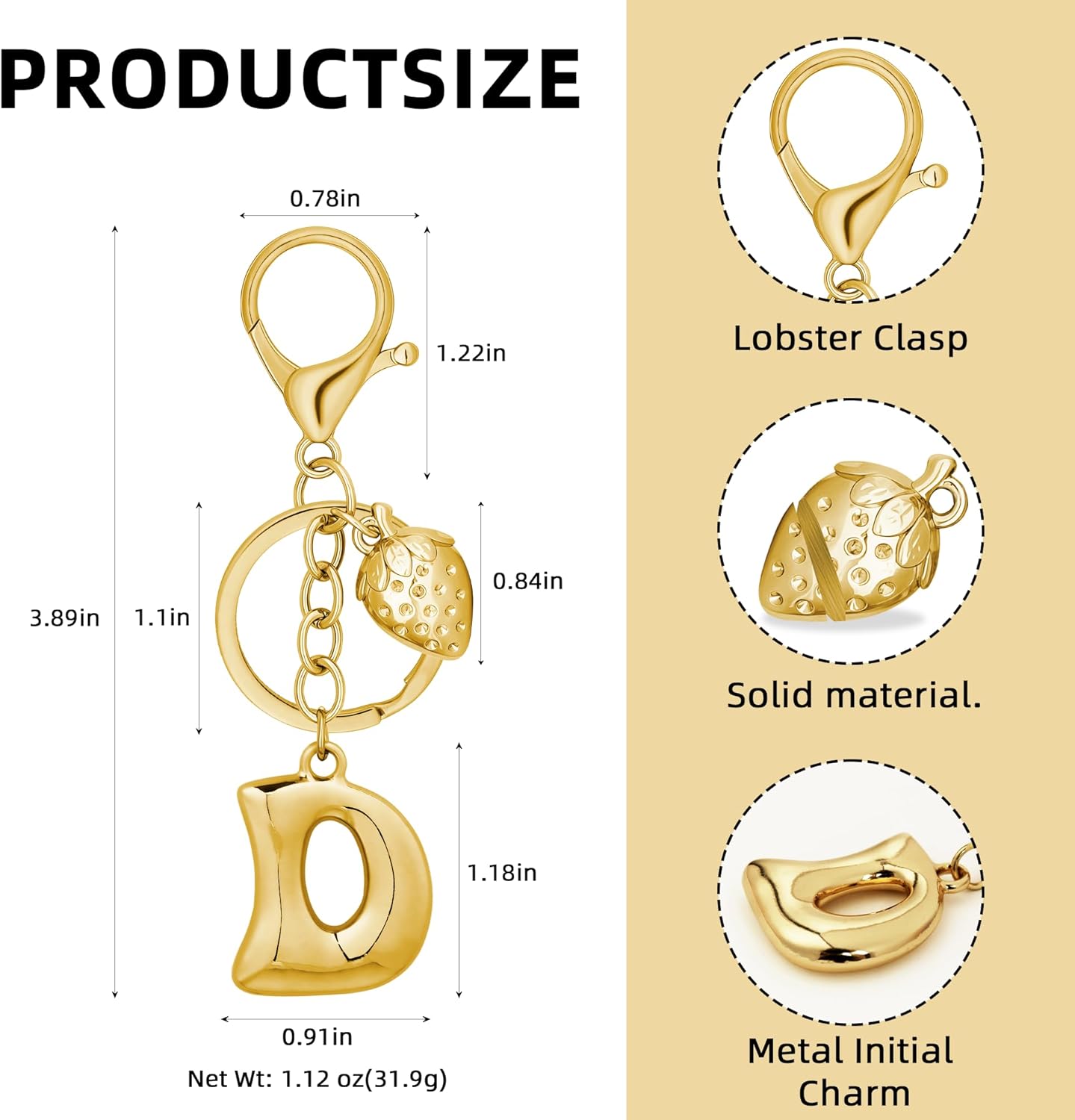 Gold Bubble Heart Initial Bag Charms for Handbags – Cute Initial Letter Keychain for Women, Purse Charms, Gold Gift