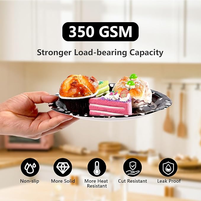 Grencian 96Pcs Black and Silver Happy Birthday Party Supplies Decorations Silver Star Polka Dots on Black Paper Plates and Napkins Disposable Dessert Tableware Set for Women Men Adult Party Serves 24