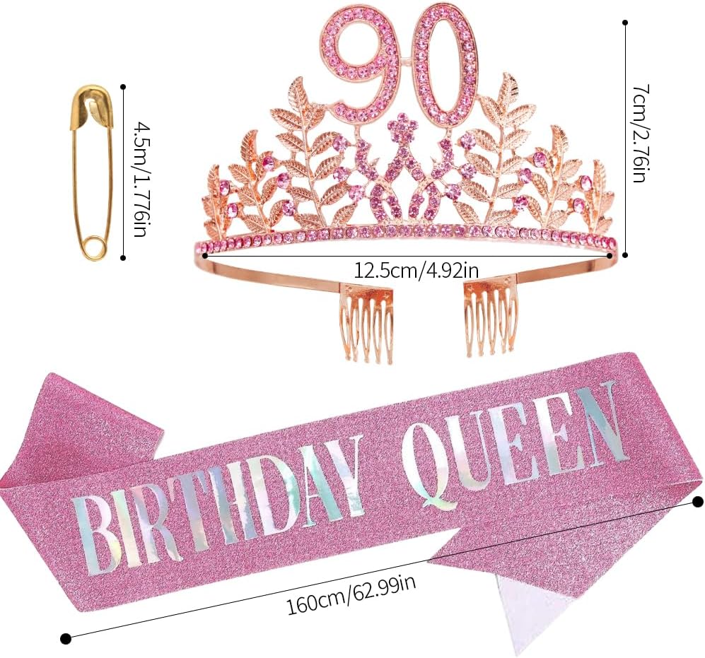 Birthday Sash Tiara Birthday Tiara Rhinestone Crown Rose Gold Birthday Queen Tiara Sash and Tiara for Women Birthday Decor Princess Tiara Cake Topper Crystals Hair Accessories for Party