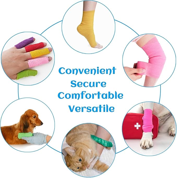 6 Rolls Elastic Self Adhesive Bandage Wrap 4 Inch, Breathable Non Woven Cohesive Bandage, Vet Wrap for Dogs, Ankle Sprains Swelling Medical First Aid Tape, Sports Athletic Tape Hot Pink