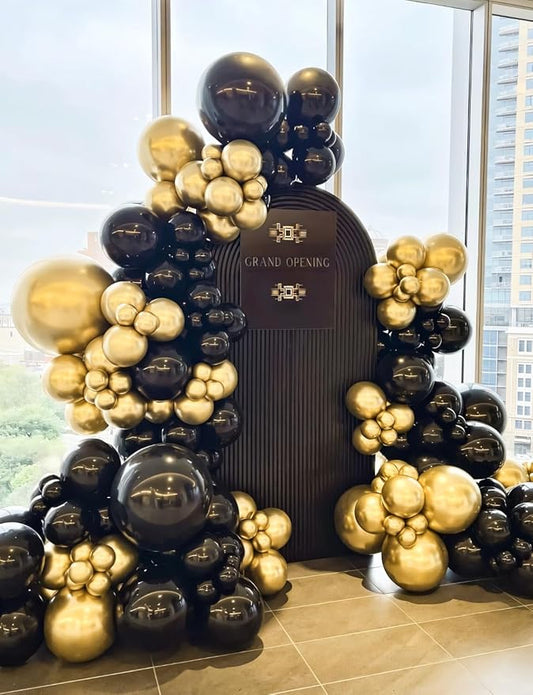 Black and Gold Balloons Arch Garland Kit, 129 Pcs 18/12/10/5 In Black Gold and Confetti Balloon, Graduation Balloons Arch kit for Graduation 2026 Decorations,Birthday, Retirement, Anniversary