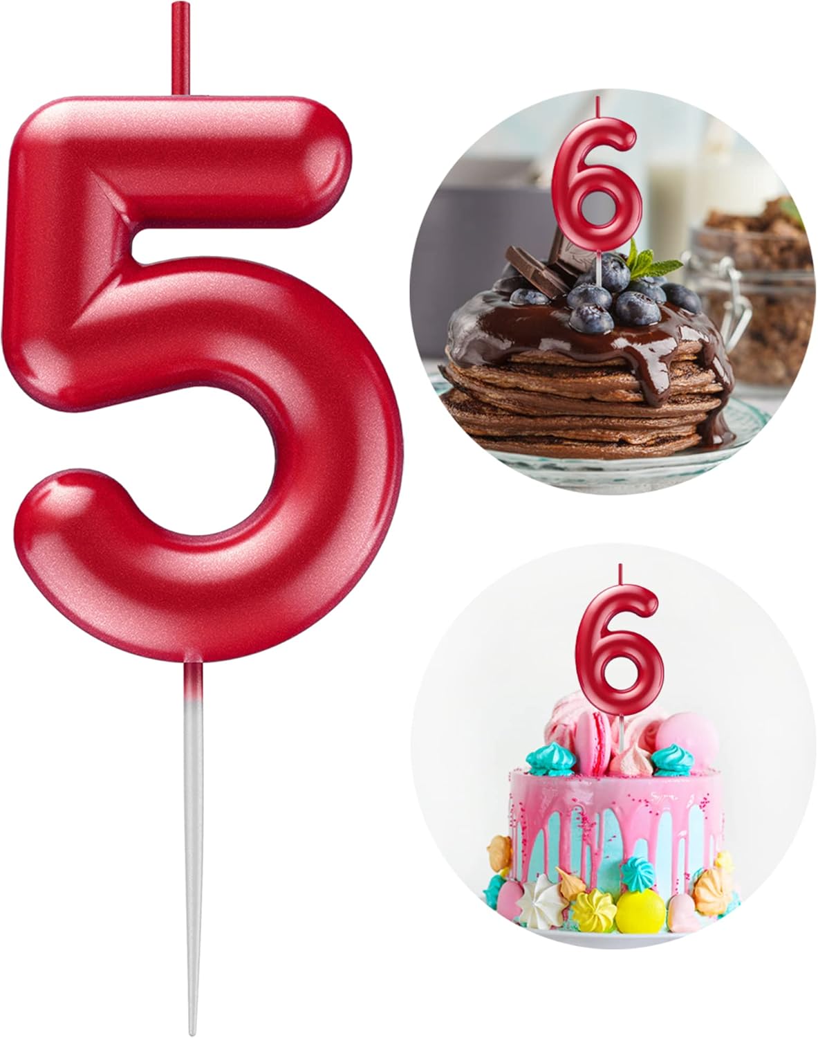 Red Number 5 Candle Happy Birthday 3D Number Candles for Birthday Cake Party Decoration Wedding Anniversary Celebration Supplies