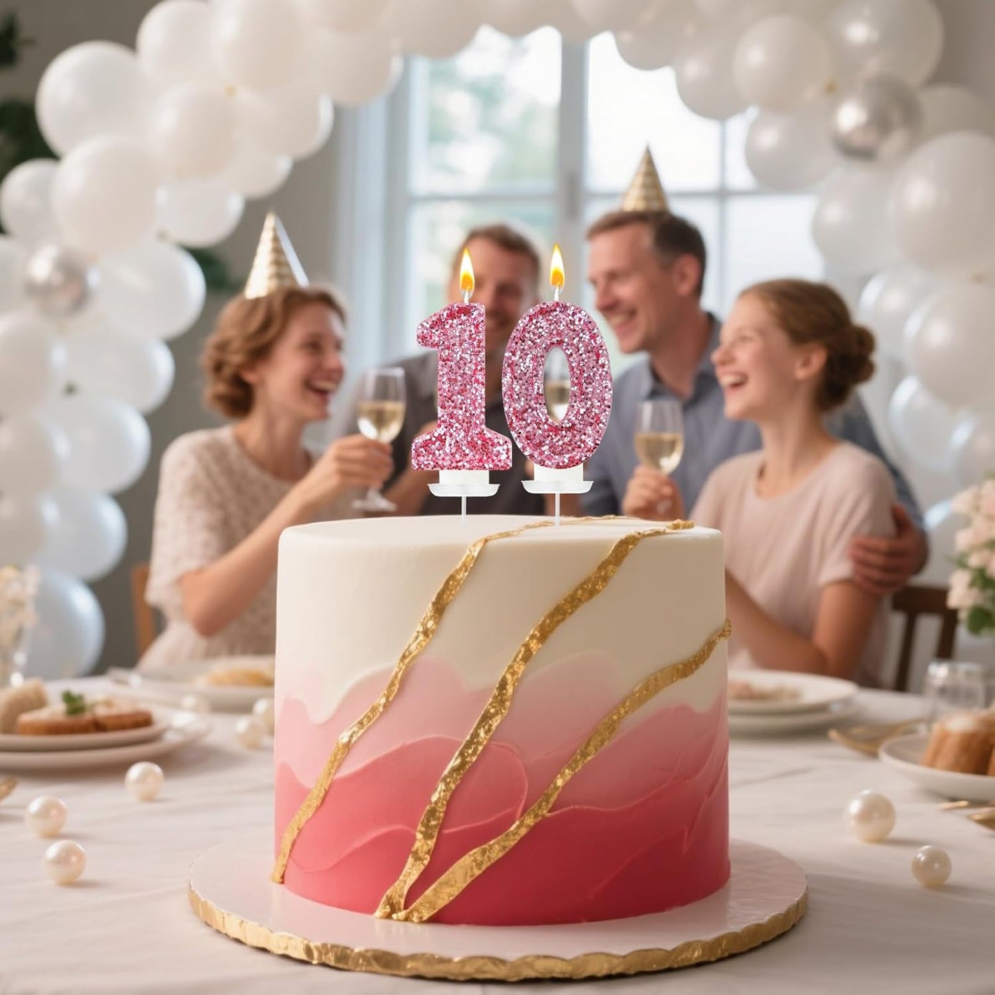 Birthday Number Candles, Glitter Number Candle Cake Decorations with Sequins, Cupcake Decorations for Girls, Women, Party Anniversary Celebrations (Number 1, Pink)